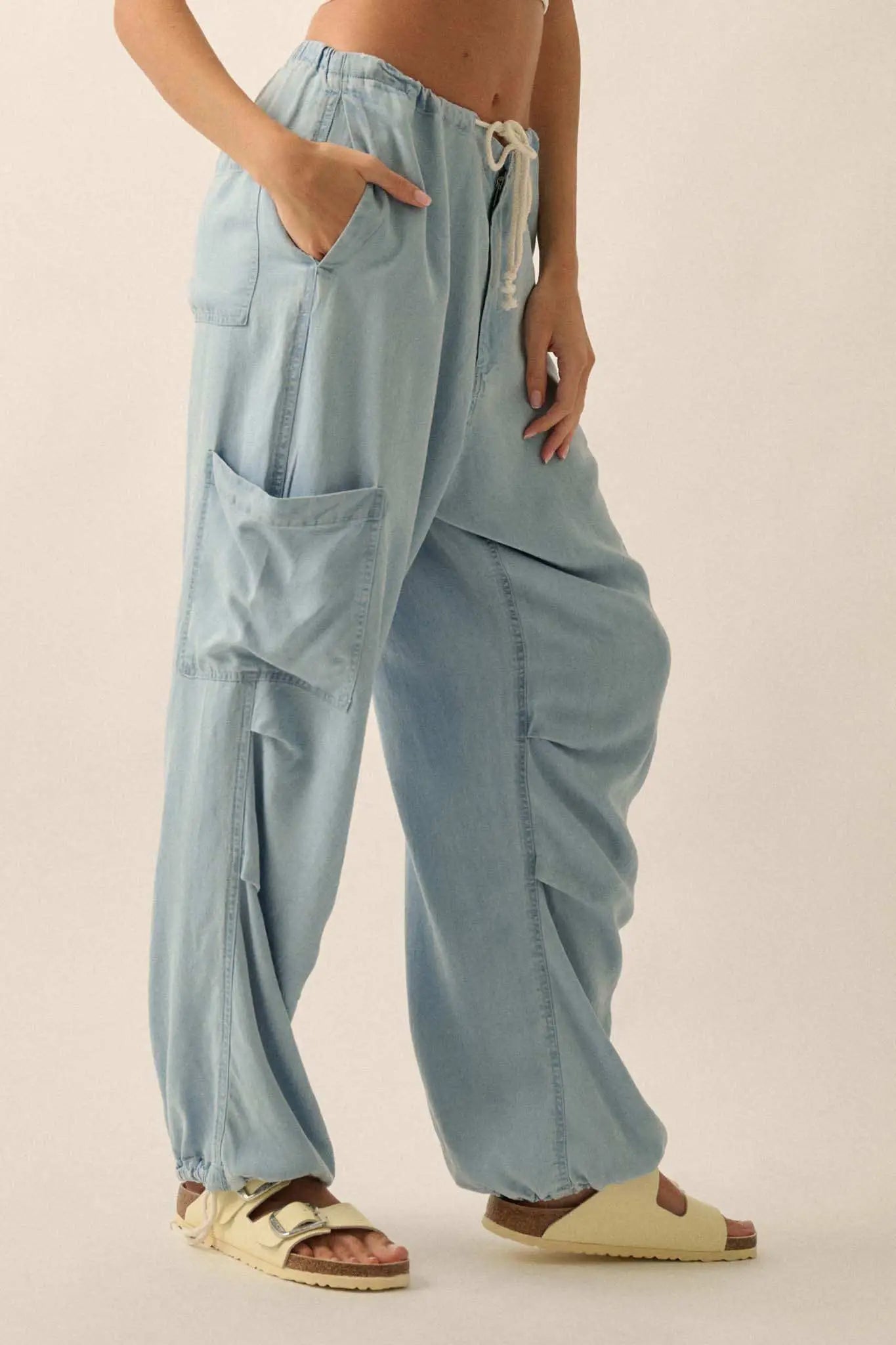 Denim Daze Drawstring Cargo Parachute Pants Denim Daze Drawstring Cargo Parachute Pants
