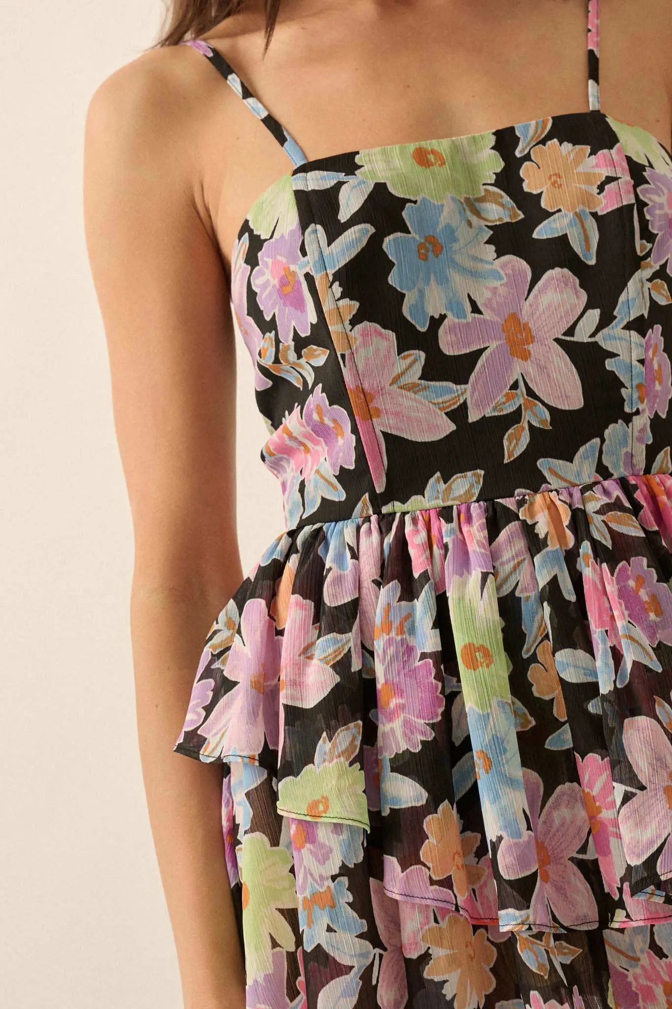 Brightly Blooming Floral Chiffon Tiered Romper - ShopPromesa