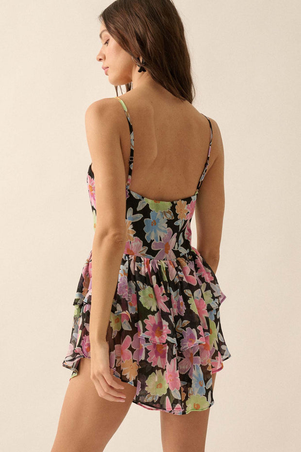 Brightly Blooming Floral Chiffon Tiered Romper - ShopPromesa
