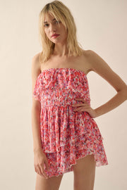 Bunches of Blooms Floral Mesh Strapless Romper - ShopPromesa