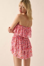 Bunches of Blooms Floral Mesh Strapless Romper - ShopPromesa