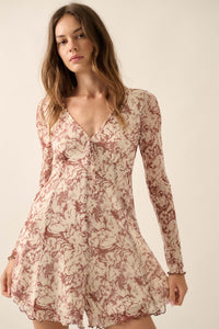 Rare Roses Floral-Print Mesh V-Neck Romper - ShopPromesa