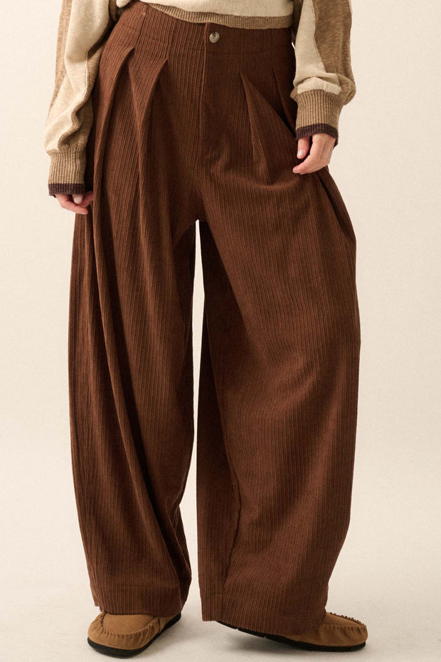 Into the Groove Pleated Wide-Leg Corduroy Pants - ShopPromesa