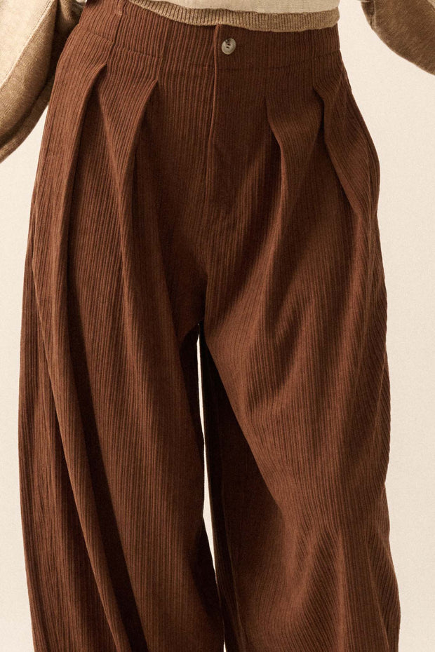 Into the Groove Pleated Wide-Leg Corduroy Pants - ShopPromesa