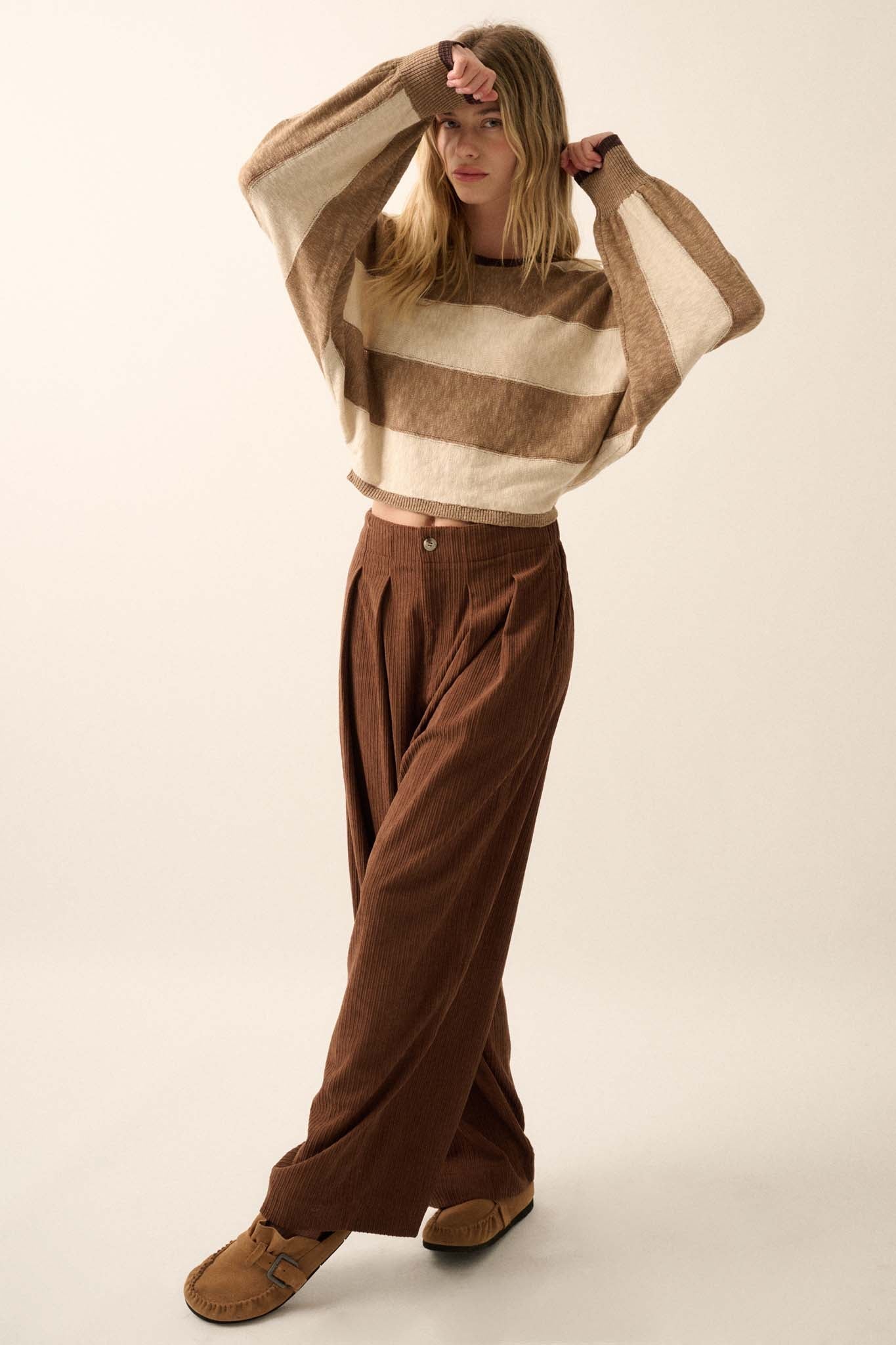 Into the Groove Pleated Wide-Leg Corduroy Pants - ShopPromesa