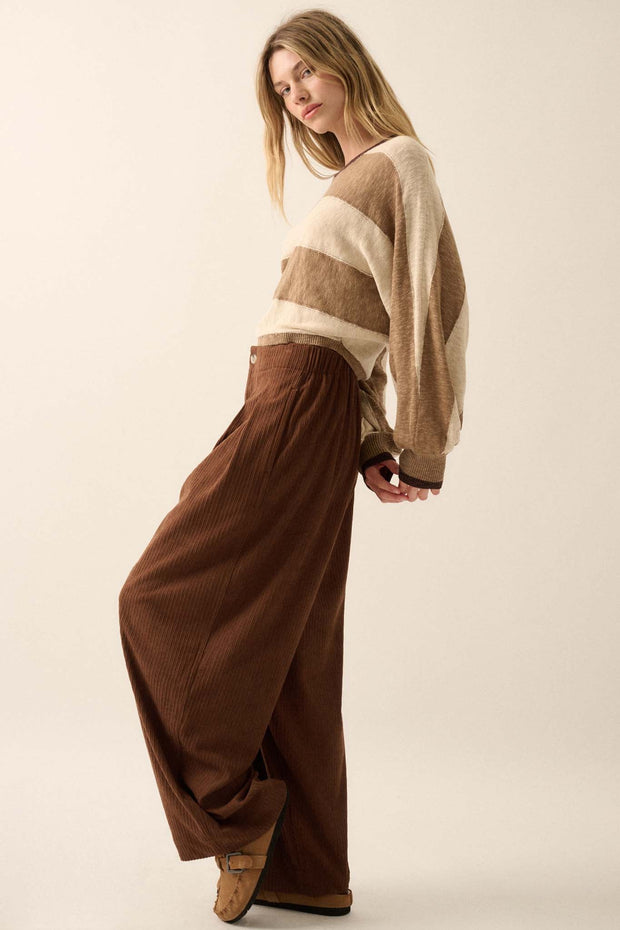 Into the Groove Pleated Wide-Leg Corduroy Pants - ShopPromesa