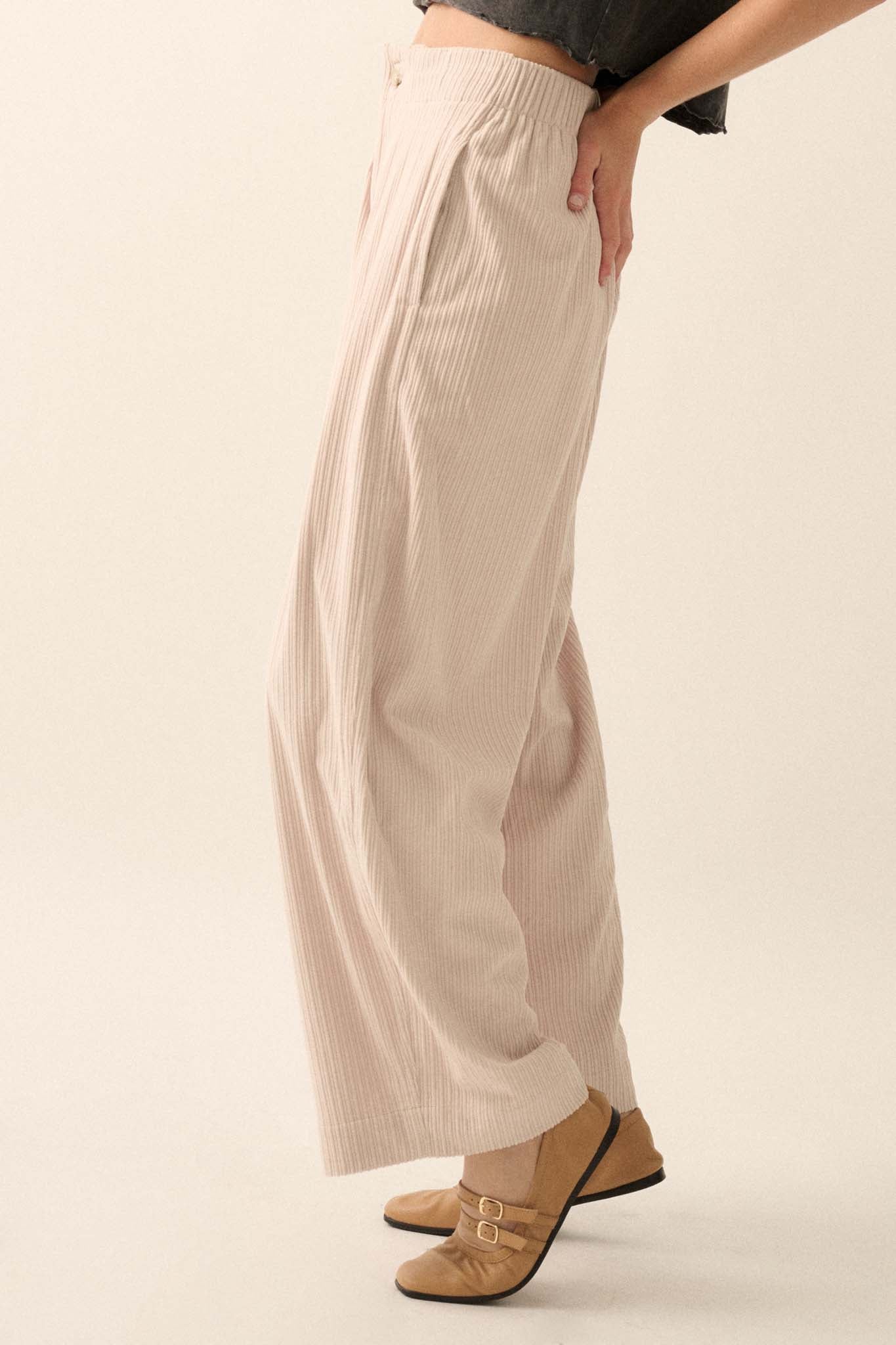 Into the Groove Pleated Wide-Leg Corduroy Pants - ShopPromesa