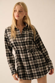 Personal Day Plaid Flannel Belted Shirt Romper - ShopPromesa