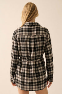 Personal Day Plaid Flannel Belted Shirt Romper - ShopPromesa