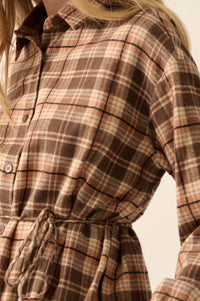 Personal Day Plaid Flannel Belted Shirt Romper - ShopPromesa