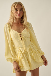 Life Is Sweet Striped Ruffle Tie-Front Romper - ShopPromesa