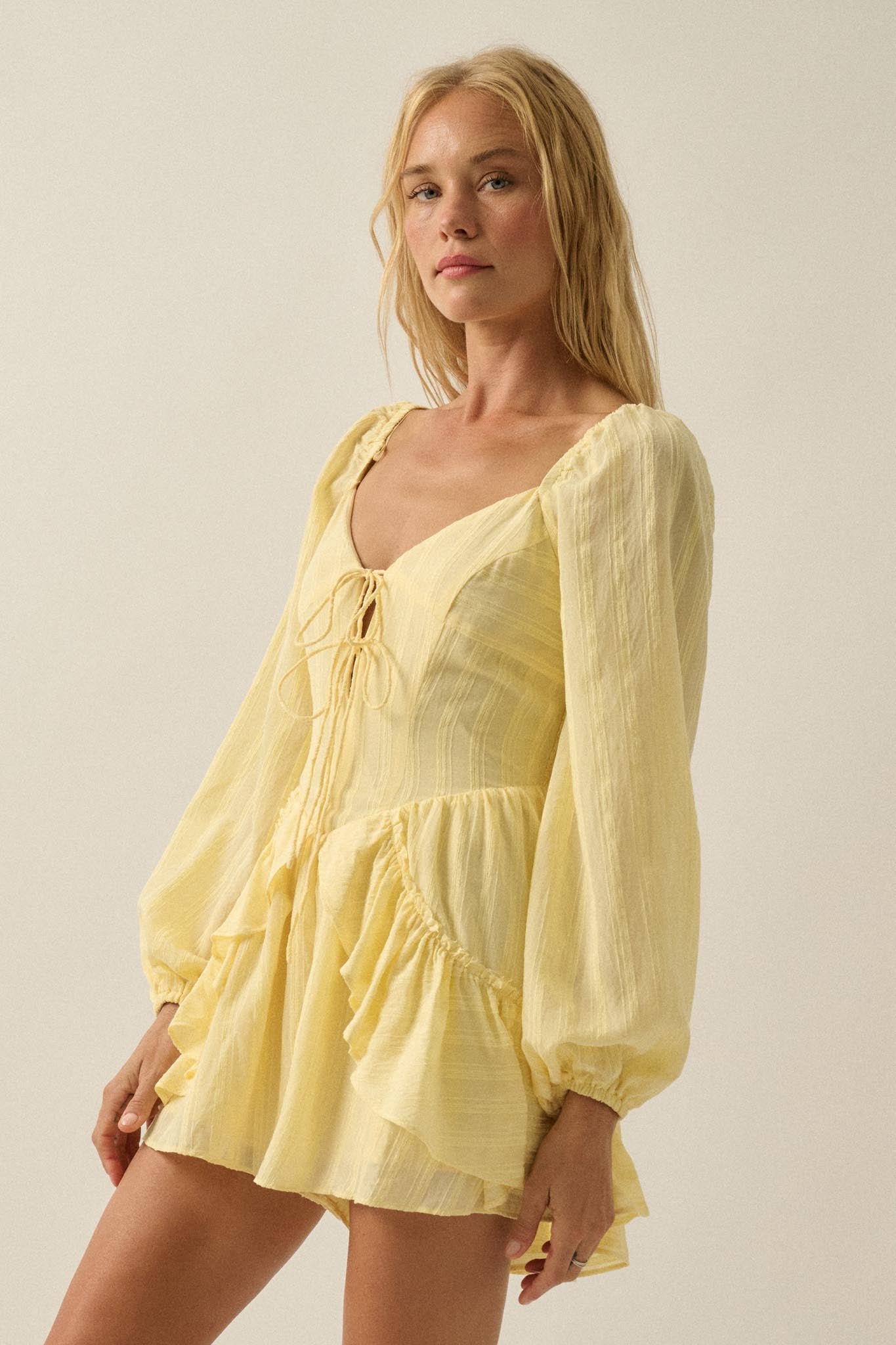 Life Is Sweet Striped Ruffle Tie-Front Romper - ShopPromesa