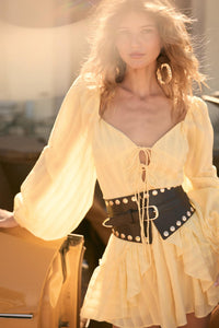 Life Is Sweet Striped Ruffle Tie-Front Romper - ShopPromesa