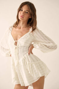 Life Is Sweet Striped Ruffle Tie-Front Romper - ShopPromesa