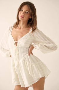 Life Is Sweet Striped Ruffle Tie-Front Romper - ShopPromesa