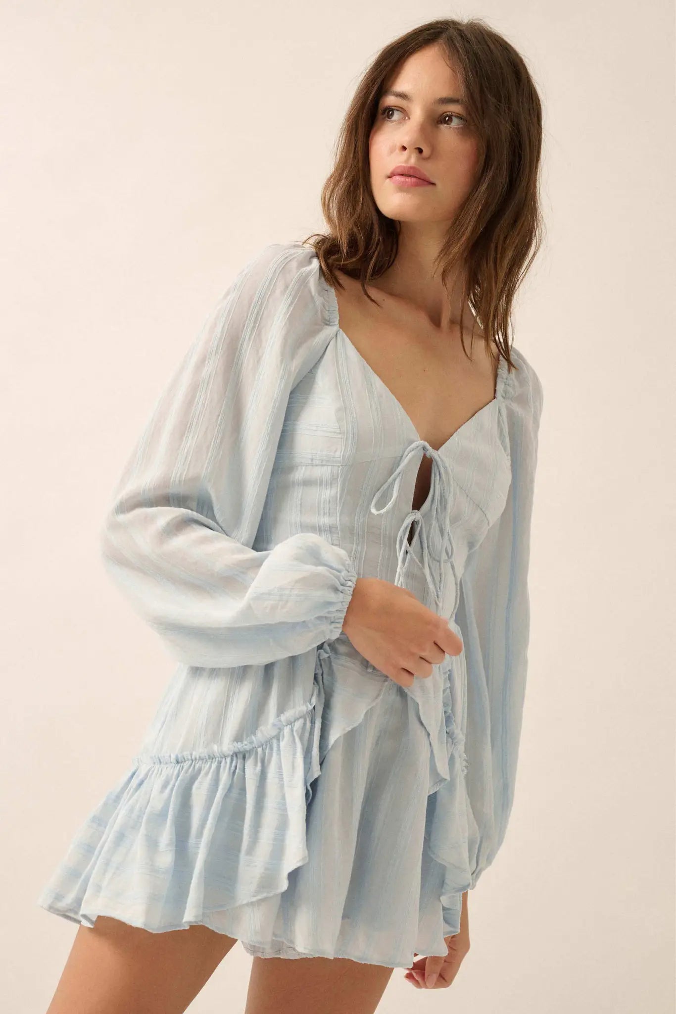 Life Is Sweet Striped Ruffle Tie-Front Romper - ShopPromesa