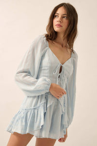 Life Is Sweet Striped Ruffle Tie-Front Romper - ShopPromesa