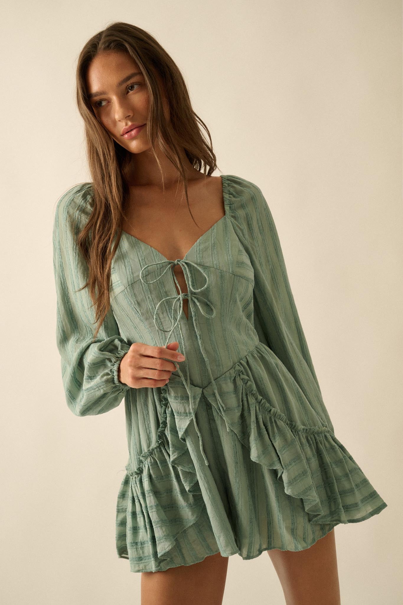 Life Is Sweet Striped Ruffle Tie-Front Romper - ShopPromesa