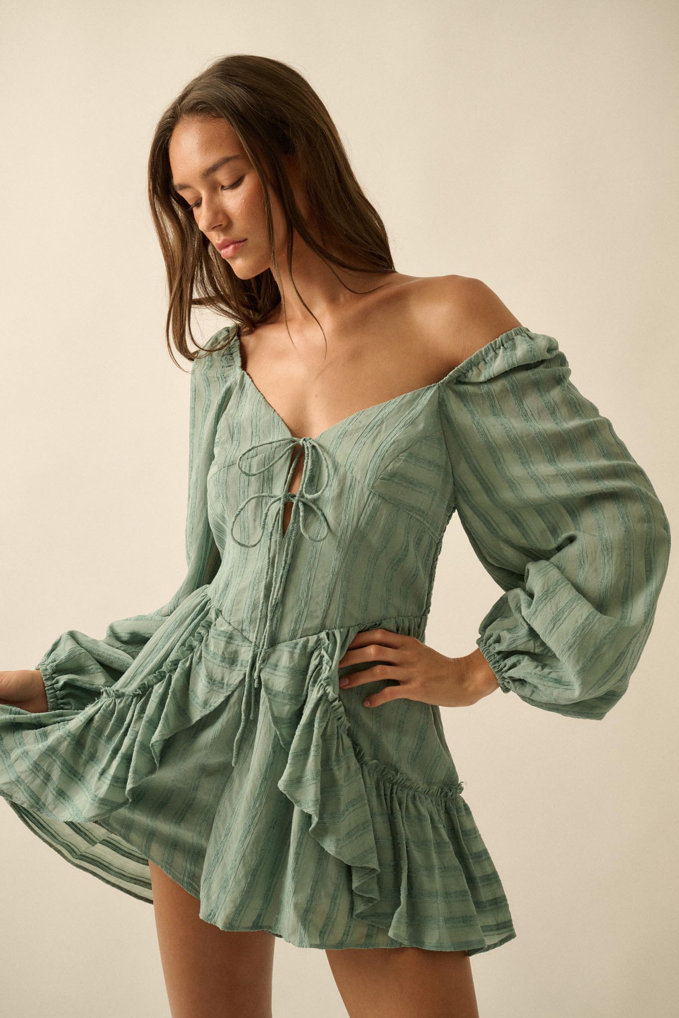 Life Is Sweet Striped Ruffle Tie-Front Romper - ShopPromesa