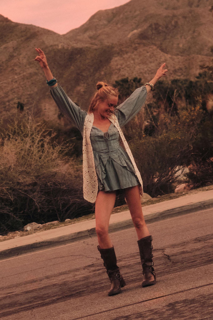 Life Is Sweet Striped Ruffle Tie-Front Romper - ShopPromesa