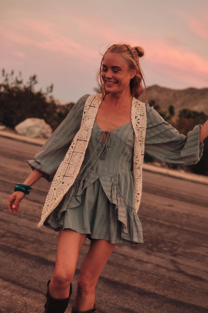 Life Is Sweet Striped Ruffle Tie-Front Romper - ShopPromesa