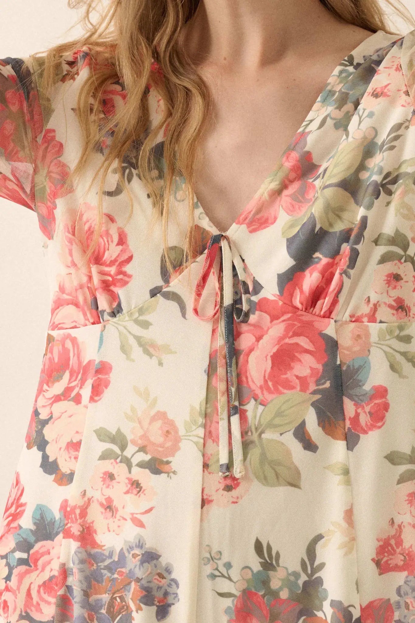 Bloom to Life Floral-Print Mesh V-Neck Romper - ShopPromesa