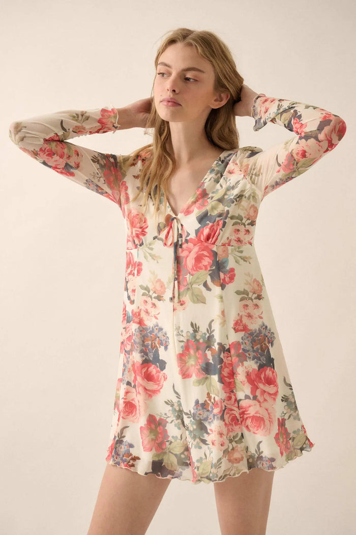 Bloom to Life Floral-Print Mesh V-Neck Romper - ShopPromesa