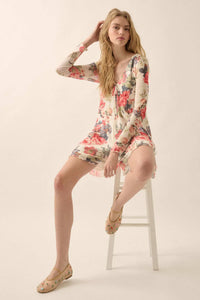 Bloom to Life Floral-Print Mesh V-Neck Romper - ShopPromesa