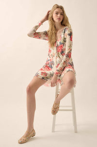 Bloom to Life Floral-Print Mesh V-Neck Romper - ShopPromesa