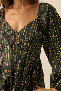 Floral Fields Floral-Stripe Ruffled Tie-Front Romper - ShopPromesa