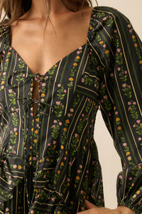 Floral Fields Floral-Stripe Ruffled Tie-Front Romper - ShopPromesa