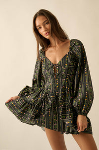 Floral Fields Floral-Stripe Ruffled Tie-Front Romper - ShopPromesa