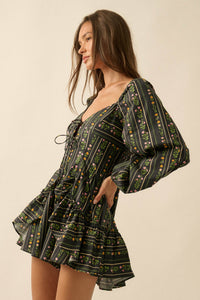 Floral Fields Floral-Stripe Ruffled Tie-Front Romper - ShopPromesa