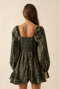 Floral Fields Floral-Stripe Ruffled Tie-Front Romper - ShopPromesa