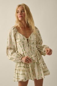 Floral Fields Floral-Stripe Ruffled Tie-Front Romper - ShopPromesa