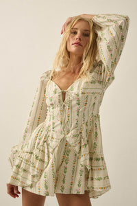 Floral Fields Floral-Stripe Ruffled Tie-Front Romper - ShopPromesa