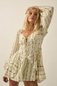 Floral Fields Floral-Stripe Ruffled Tie-Front Romper - ShopPromesa