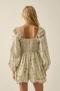 Floral Fields Floral-Stripe Ruffled Tie-Front Romper - ShopPromesa