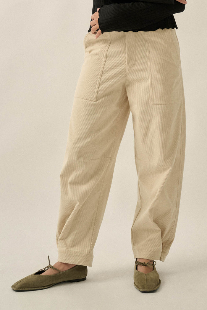 On the Move Corduroy Snap-Hem Barrel Pants - ShopPromesa