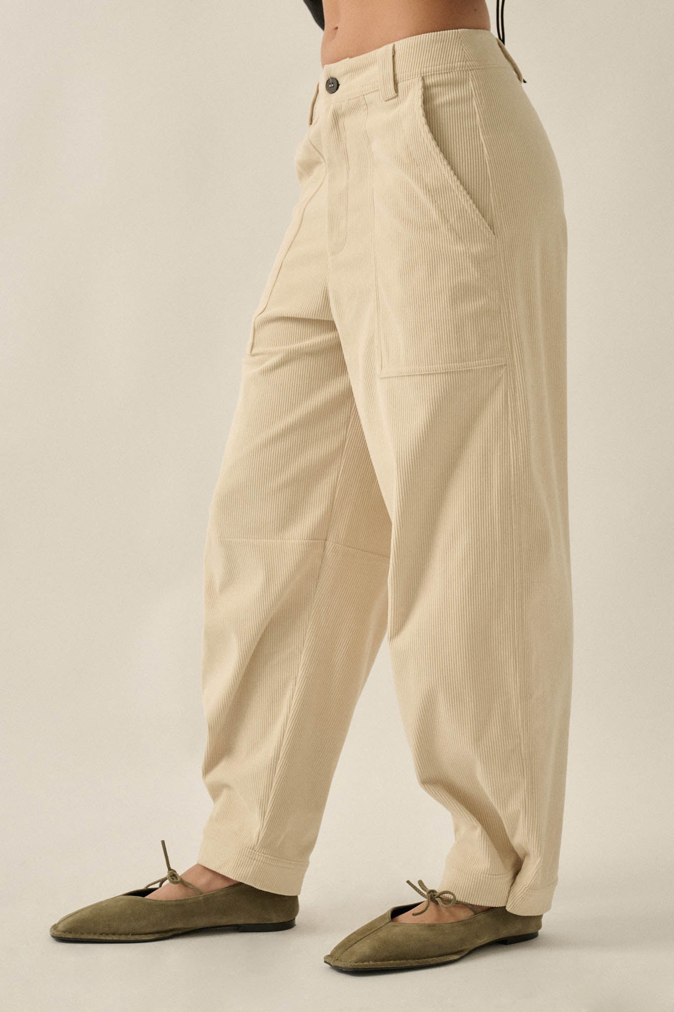 On the Move Corduroy Snap-Hem Barrel Pants - ShopPromesa
