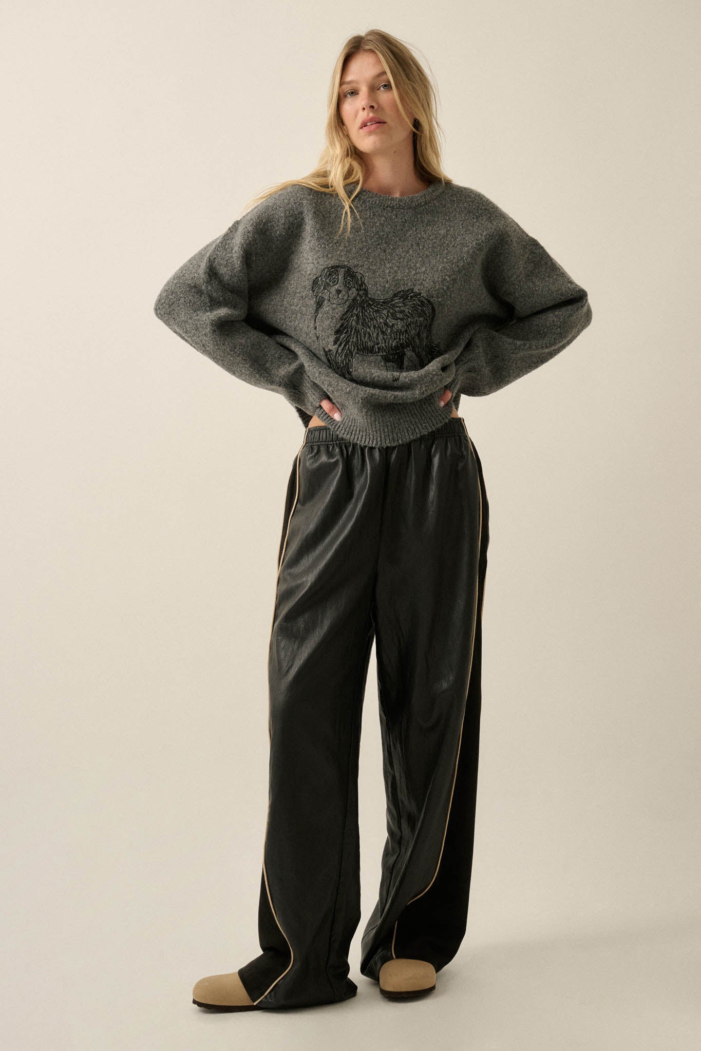 Faux Real Vegan Leather and Suede Wide-Leg Pants - ShopPromesa