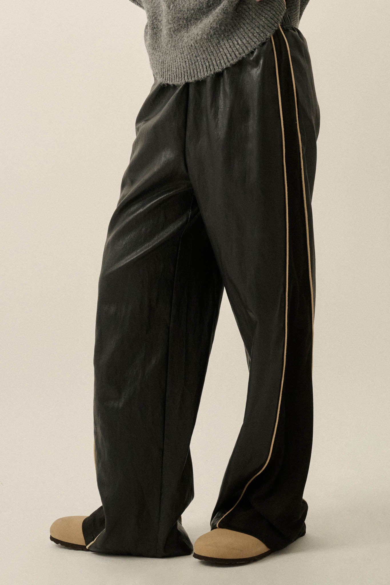 Faux Real Vegan Leather and Suede Wide-Leg Pants - ShopPromesa