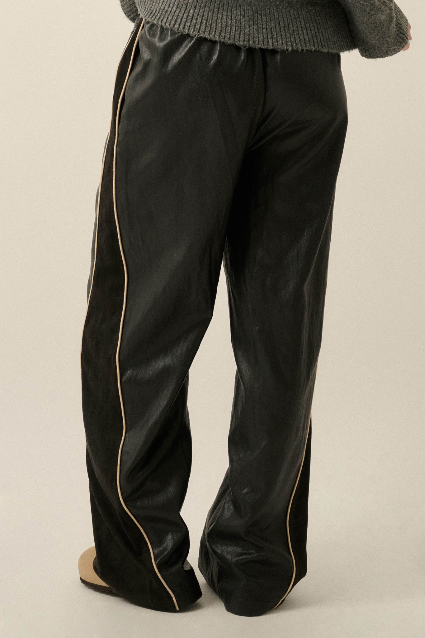 Faux Real Vegan Leather and Suede Wide-Leg Pants - ShopPromesa
