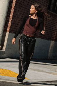 Faux Real Vegan Leather and Suede Wide-Leg Pants - ShopPromesa