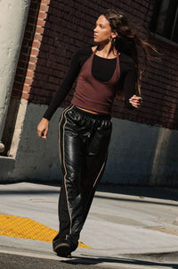 Faux Real Vegan Leather and Suede Wide-Leg Pants - ShopPromesa