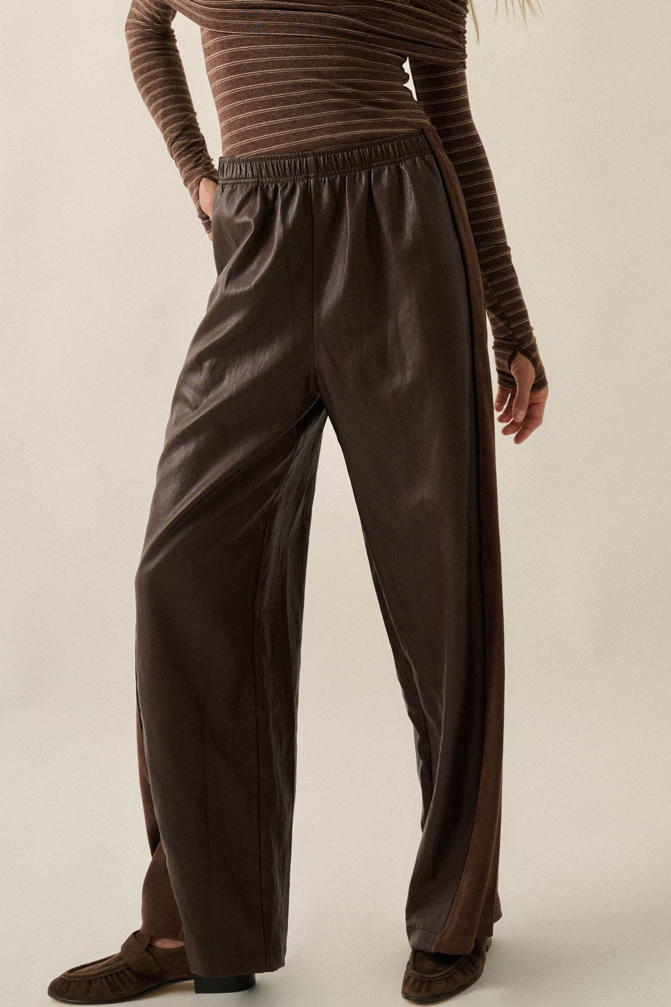 Faux Real Vegan Leather and Suede Wide-Leg Pants - ShopPromesa