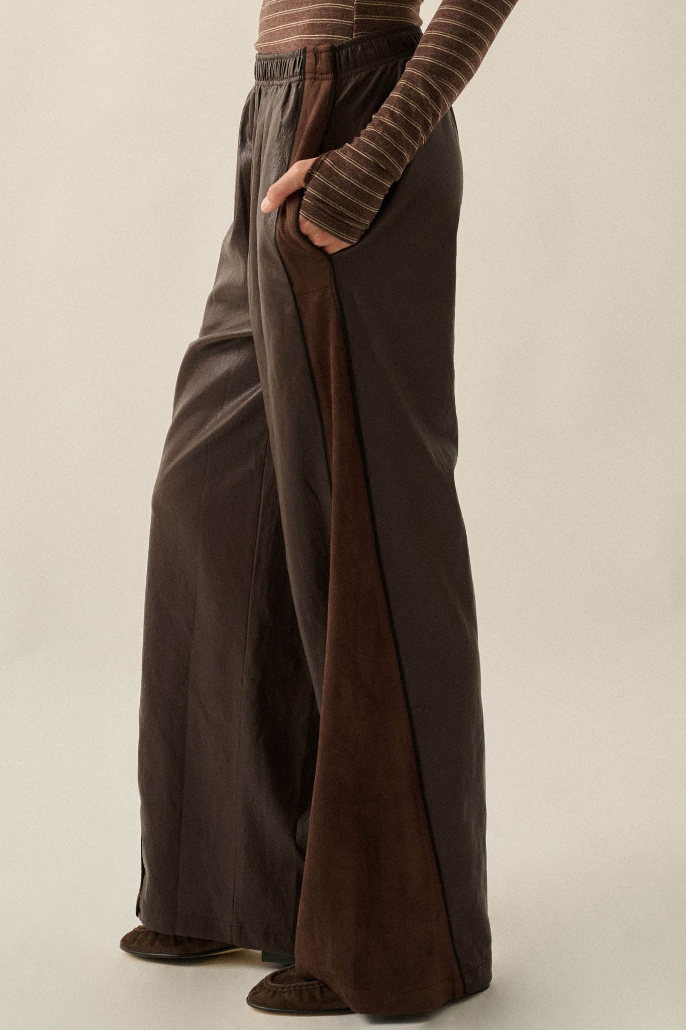 Faux Real Vegan Leather and Suede Wide-Leg Pants - ShopPromesa