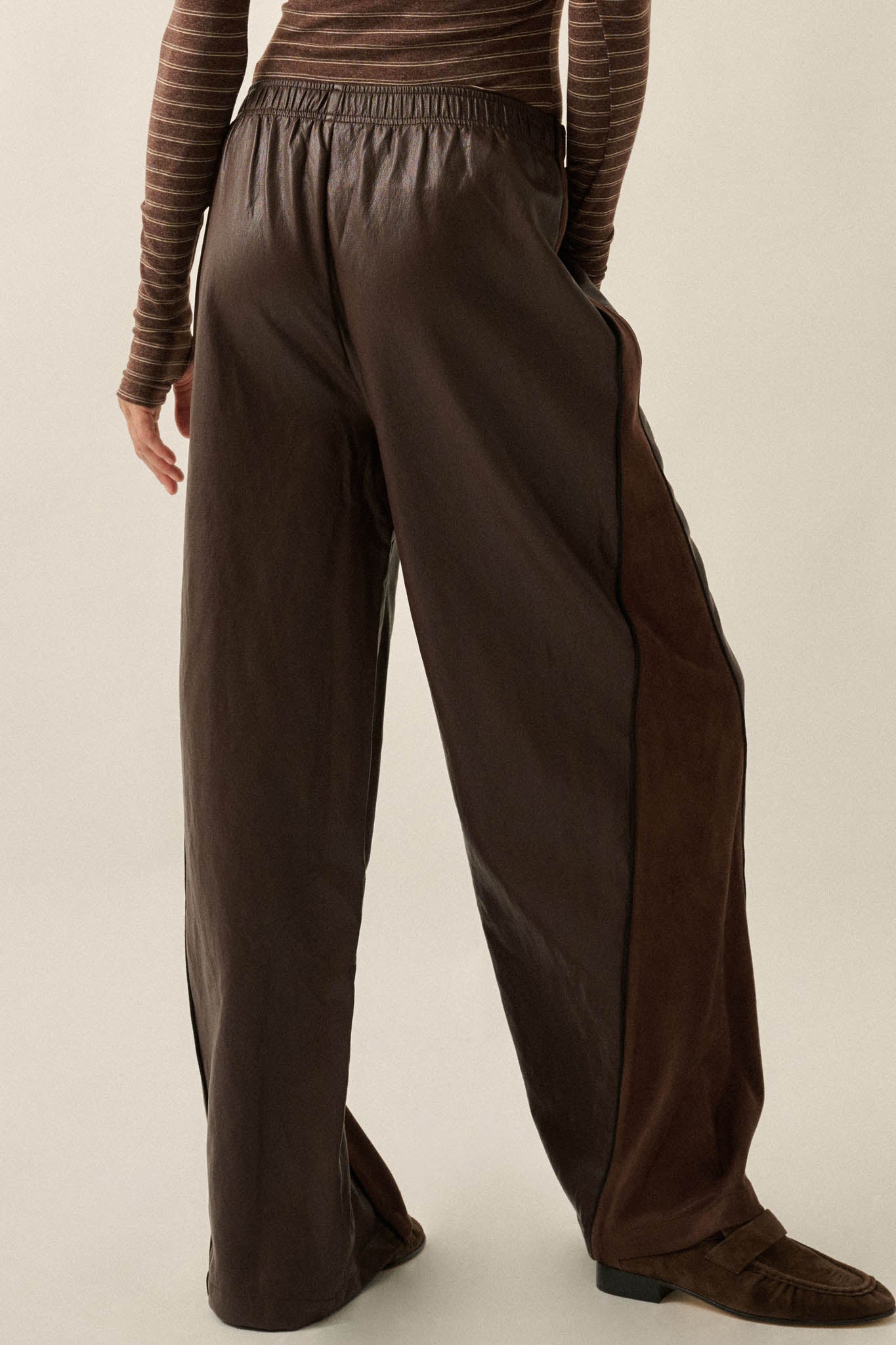 Faux Real Vegan Leather and Suede Wide-Leg Pants - ShopPromesa