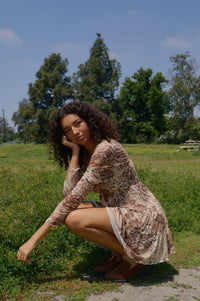 Cappuccino Petals Floral Mesh Smocked Babydoll Romper - ShopPromesa