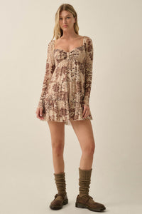 Cappuccino Petals Floral Mesh Smocked Babydoll Romper - ShopPromesa